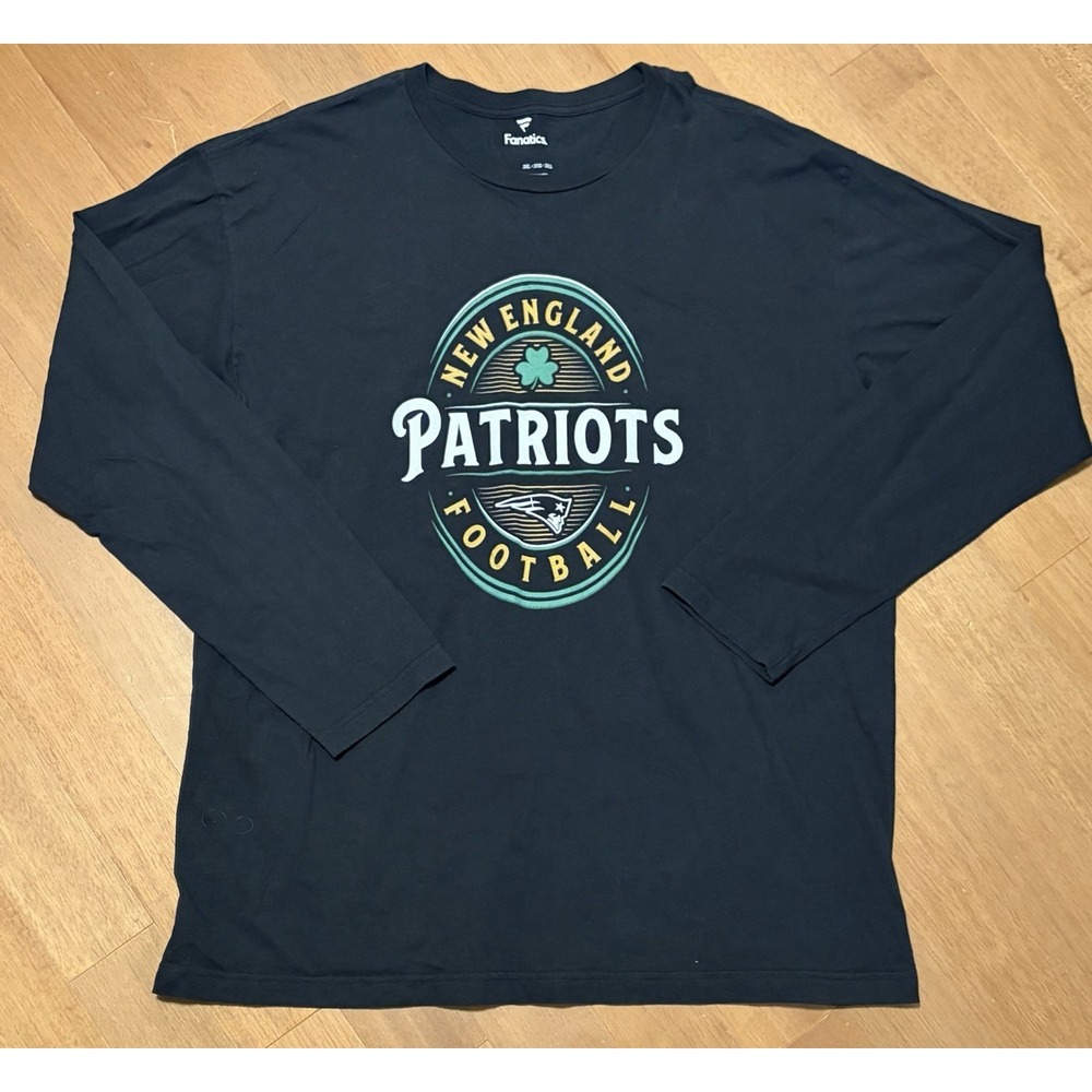 Fanatics New England Patriots Black XXL Longsleeve Shamrock Boston Irish NFL EUC - Picture 1 of 7